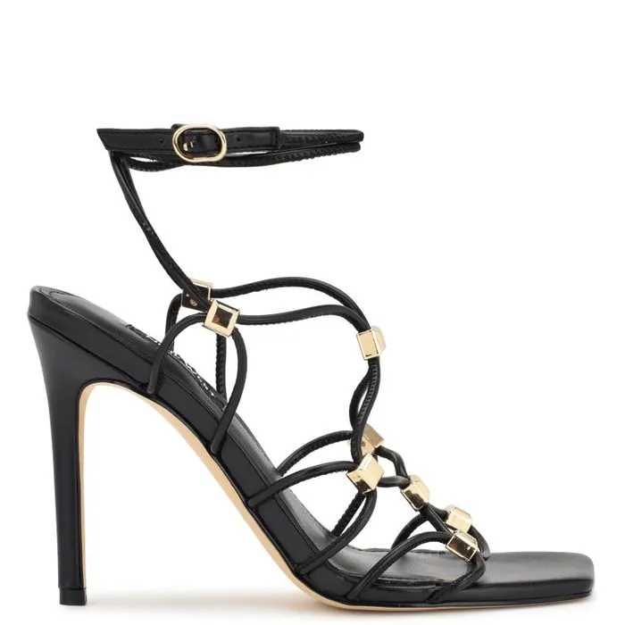 Tenor Ankle Wrap Heeled Sandals Black Women Nine West Sandals