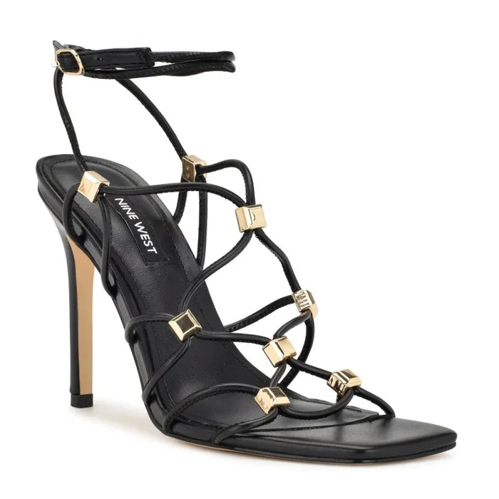 Tenor Ankle Wrap Heeled Sandals Black Women Nine West Sandals