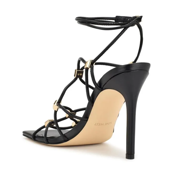 Tenor Ankle Wrap Heeled Sandals Black Women Nine West Sandals