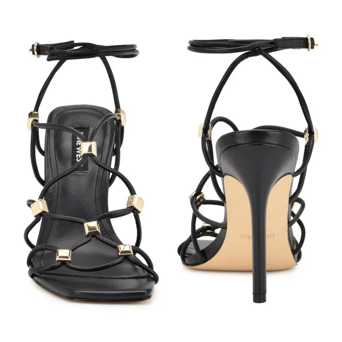 Tenor Ankle Wrap Heeled Sandals Black Women Nine West Sandals