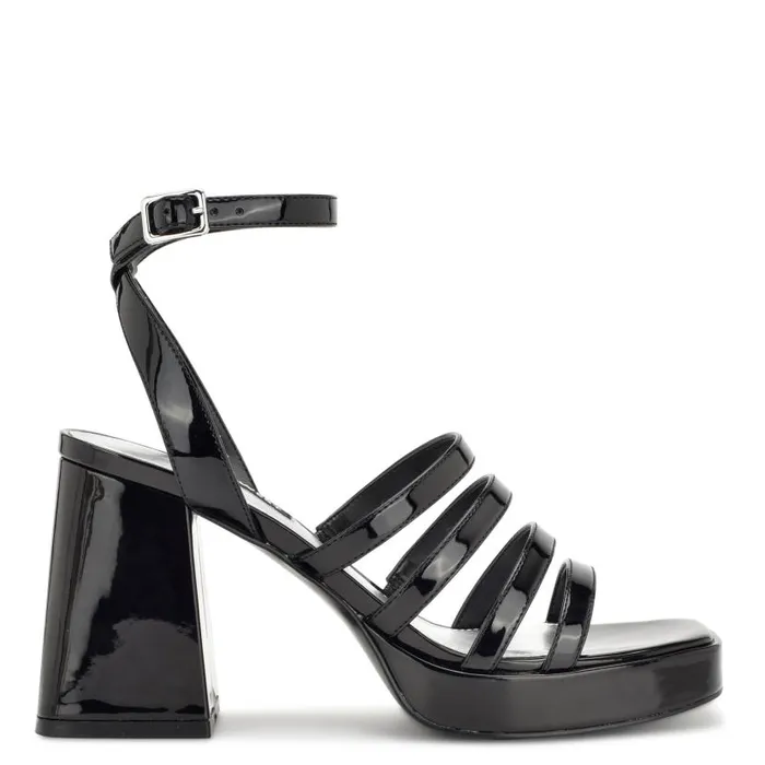 Teriss Strappy Platform Sandals Black Patent Women Nine West Heels