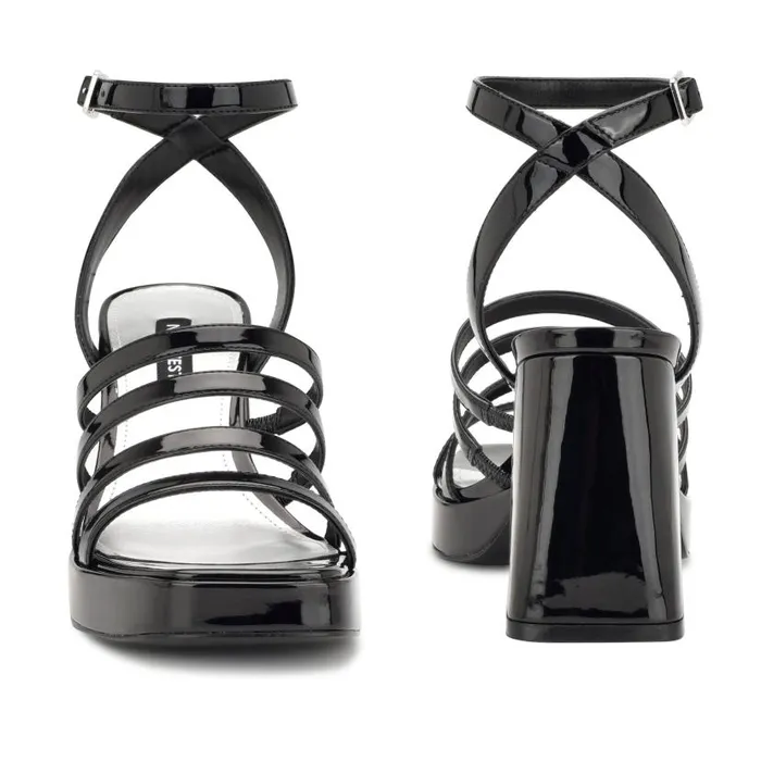 Teriss Strappy Platform Sandals Black Patent Women Nine West Heels