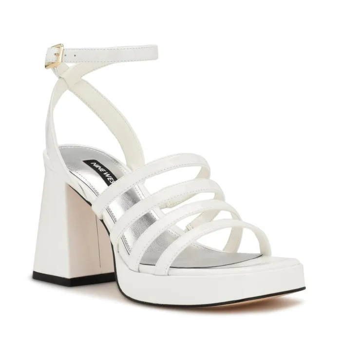 Teriss Strappy Platform Sandals White Patent Women Nine West Sandals