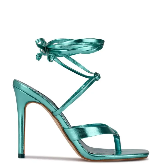 Terrie Ankle Wrap Heeled Sandals Turquoise Metallic Women Nine West Sandals