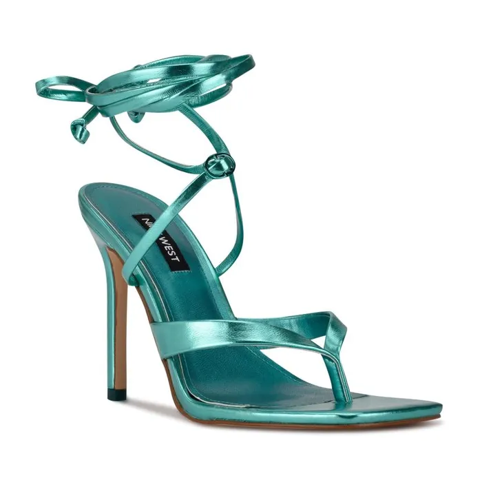 Terrie Ankle Wrap Heeled Sandals Turquoise Metallic Women Nine West Sandals