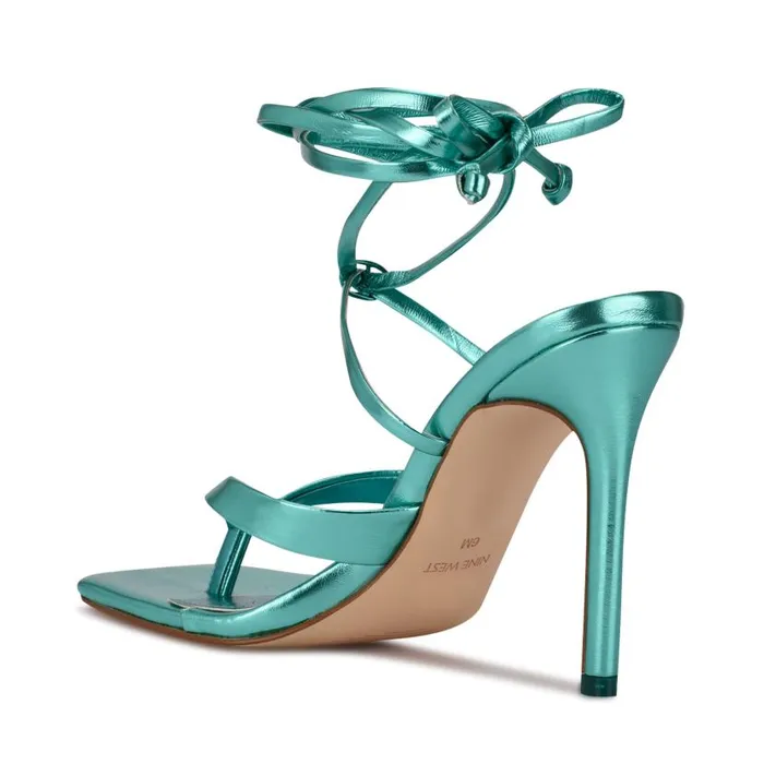 Terrie Ankle Wrap Heeled Sandals Turquoise Metallic Women Nine West Sandals