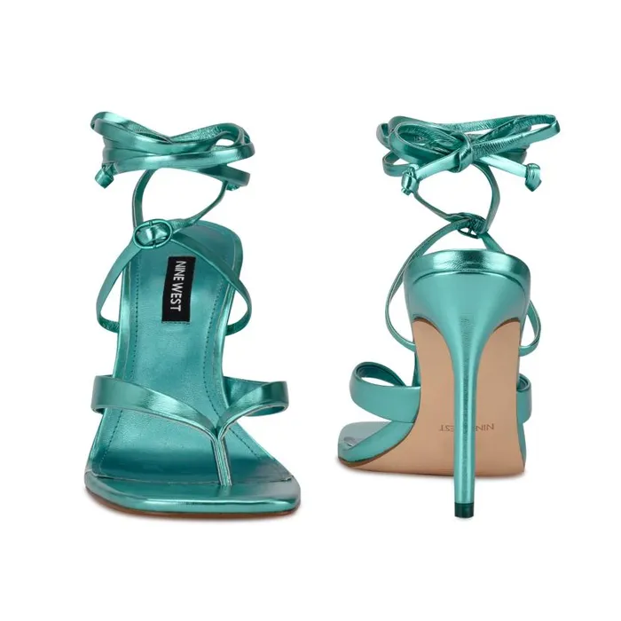 Terrie Ankle Wrap Heeled Sandals Turquoise Metallic Women Nine West Sandals