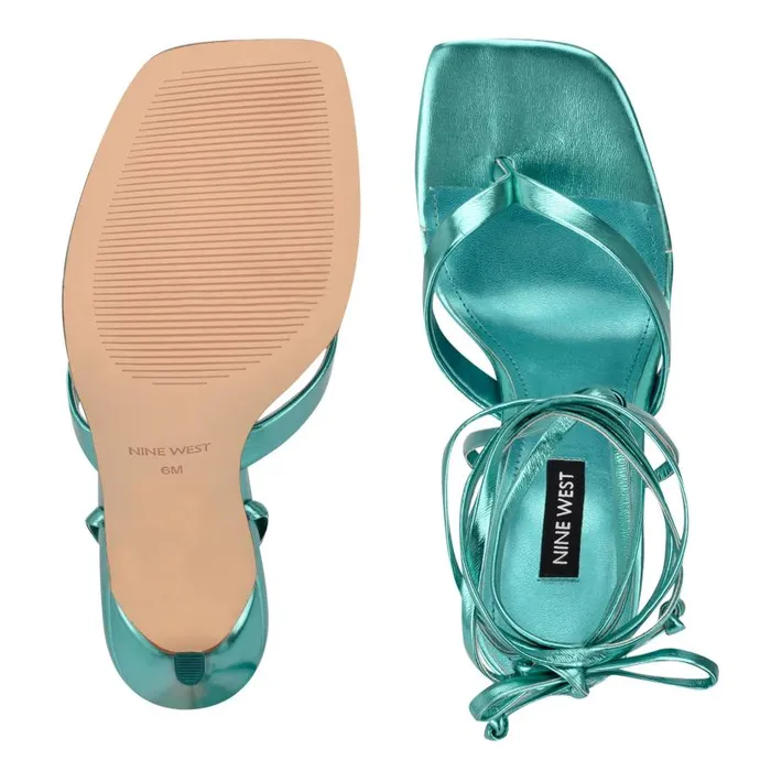 Terrie Ankle Wrap Heeled Sandals Turquoise Metallic Women Nine West Sandals