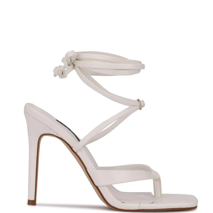 Terrie Ankle Wrap Heeled Sandals White Women Nine West Heels