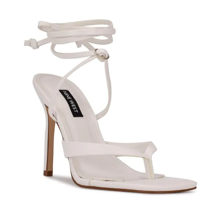Terrie Ankle Wrap Heeled Sandals White Women Nine West Heels
