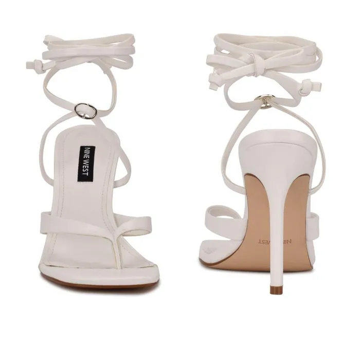 Terrie Ankle Wrap Heeled Sandals White Women Nine West Heels