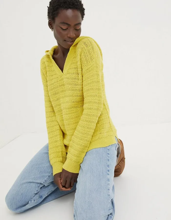 Textured Hoodie Yellow Women FatFace Sweatshirts and Hoodies