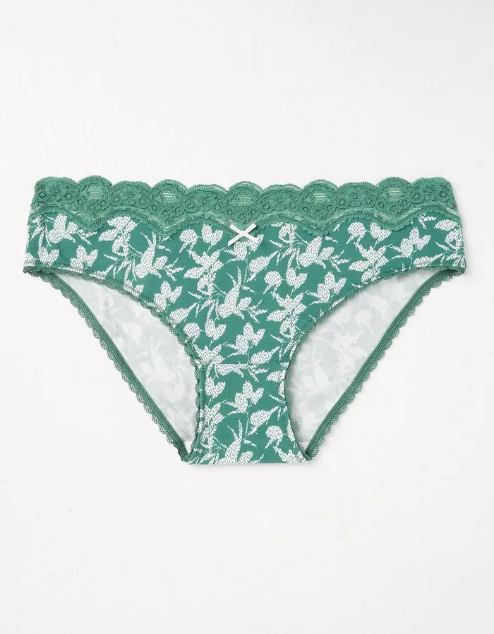 Textured Leaves Mini Knickers Dark Green Women FatFace Socks Underwear and Tights
