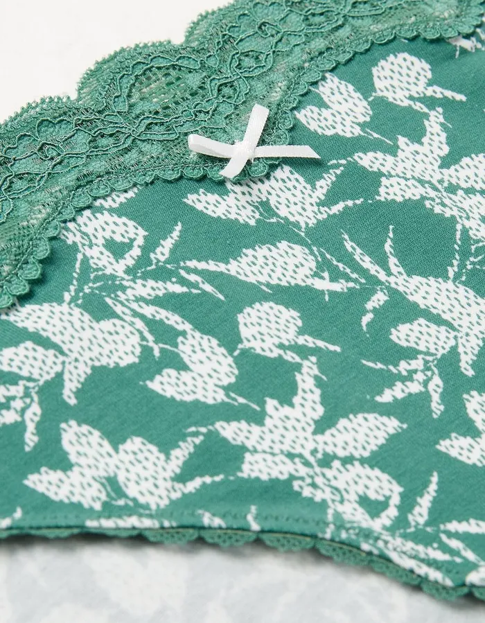 Textured Leaves Mini Knickers Dark Green Women FatFace Socks Underwear and Tights