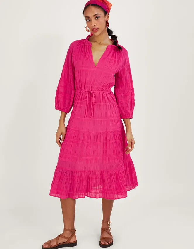 Textured Tiered Smock Dress Pink Women Monsoon Dresses