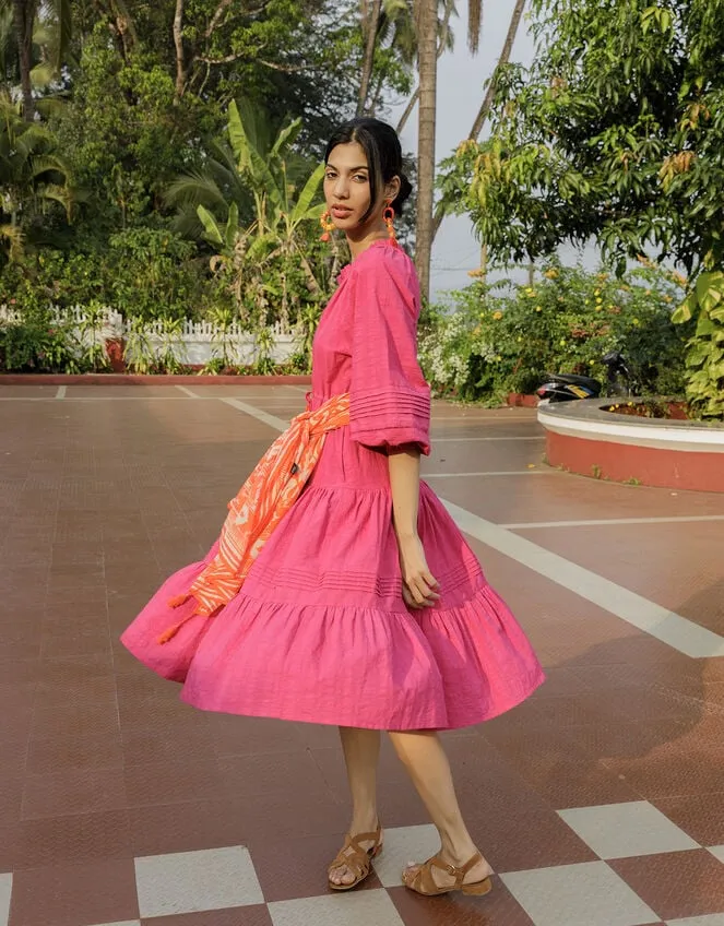 Textured Tiered Smock Dress Pink Women Monsoon Dresses