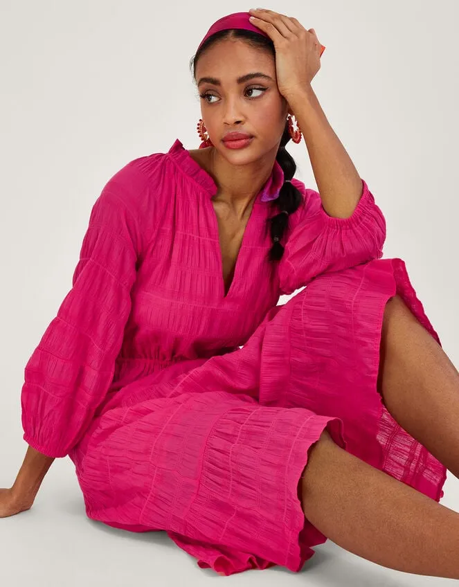 Textured Tiered Smock Dress Pink Women Monsoon Dresses