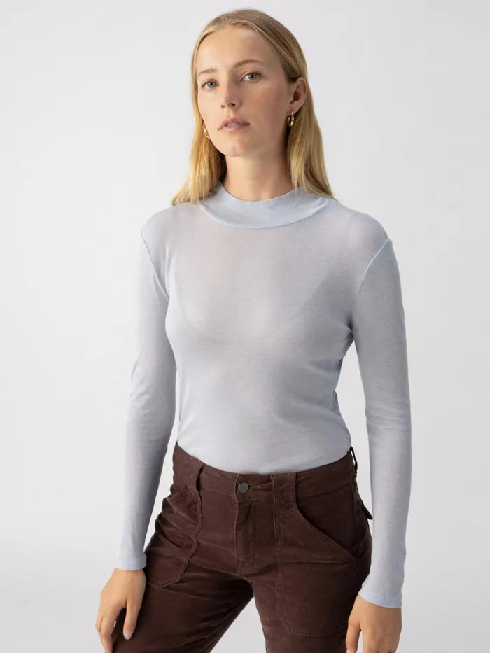 The Semi Sheer Long Sleeve Mock Neck Top Sky Women Sanctuary Clothing Tees and Tops