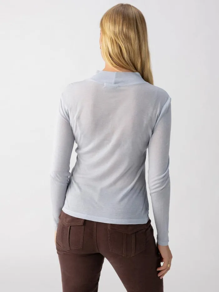 The Semi Sheer Long Sleeve Mock Neck Top Sky Women Sanctuary Clothing Tees and Tops