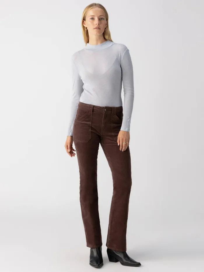 The Semi Sheer Long Sleeve Mock Neck Top Sky Women Sanctuary Clothing Tees and Tops