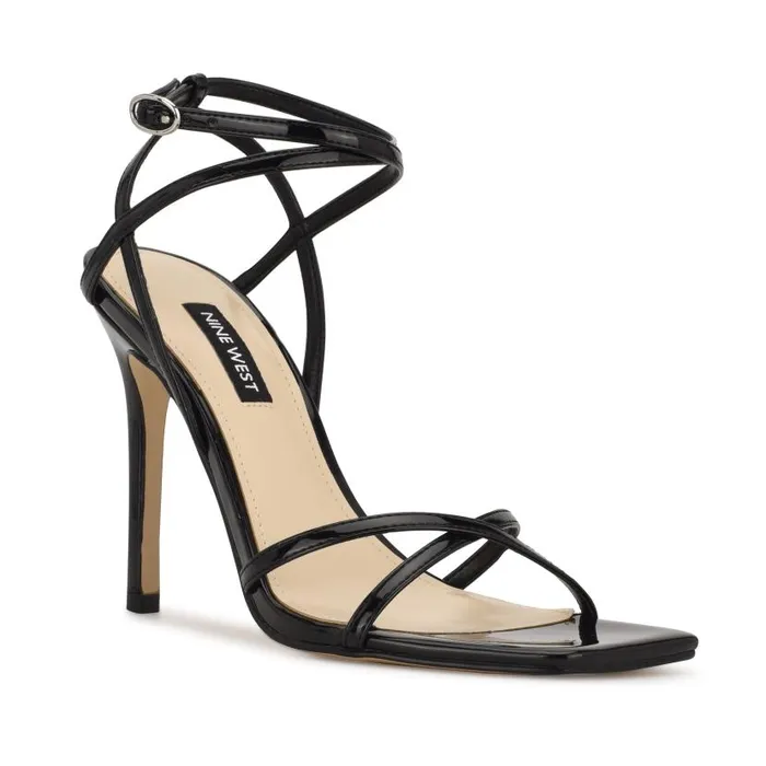 Tidle Ankle Strap Sandals Black Women Nine West Heels