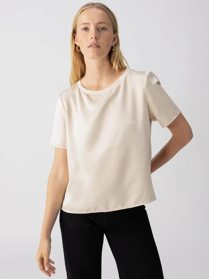 Timeless Satin Tee Toasted Almond Women Sanctuary Clothing Tees and Tops