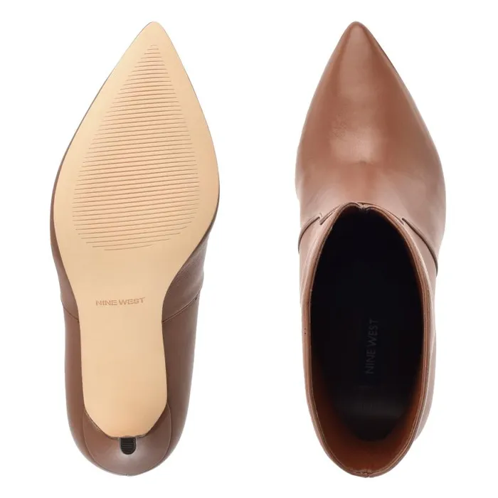 Tolate Dress Booties Brown Leather Women Nine West Heels