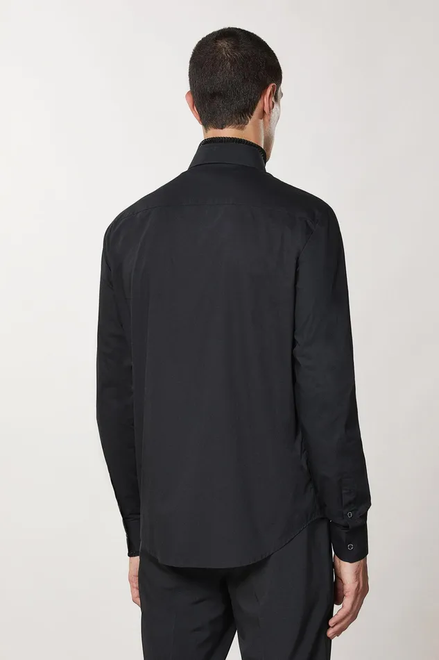 Tops and Shirts Men Patrizia Pepe Cotton Shirt With Floral Print Blackandwhite Feather