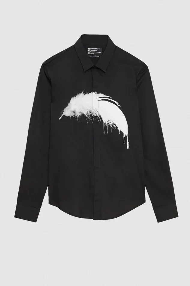 Tops and Shirts Men Patrizia Pepe Cotton Shirt With Floral Print Blackandwhite Feather