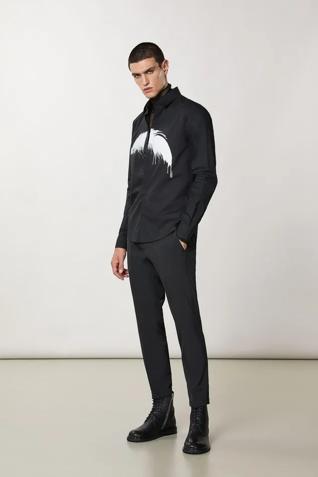 Tops and Shirts Men Patrizia Pepe Cotton Shirt With Floral Print Blackandwhite Feather