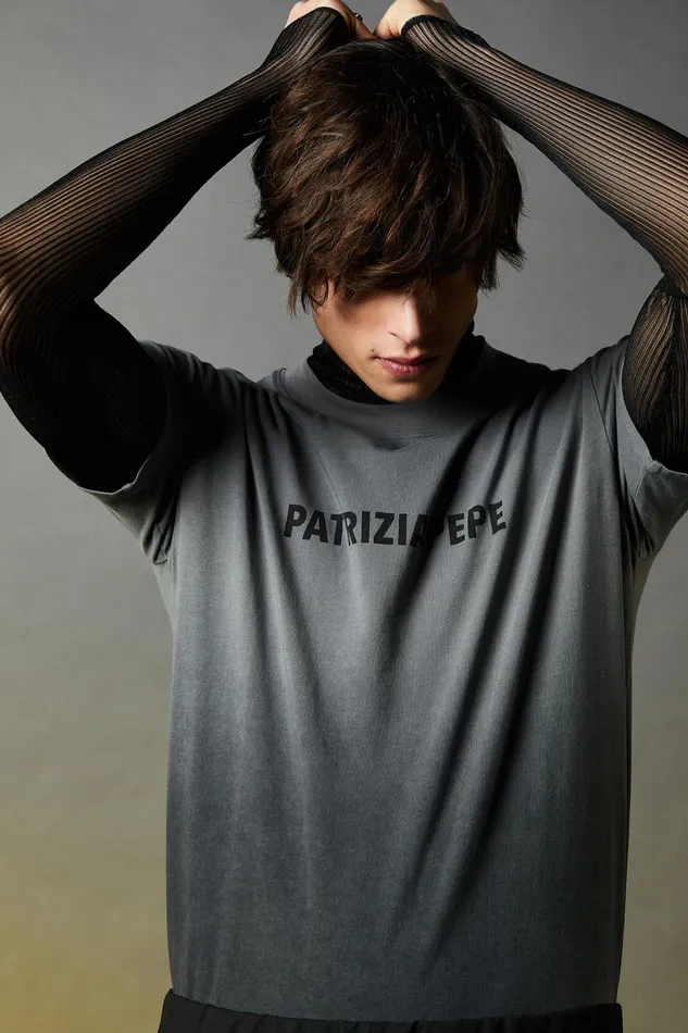 Tops and Shirts Men Patrizia Pepe Degrad Cotton TShirt Gray Deep Wash