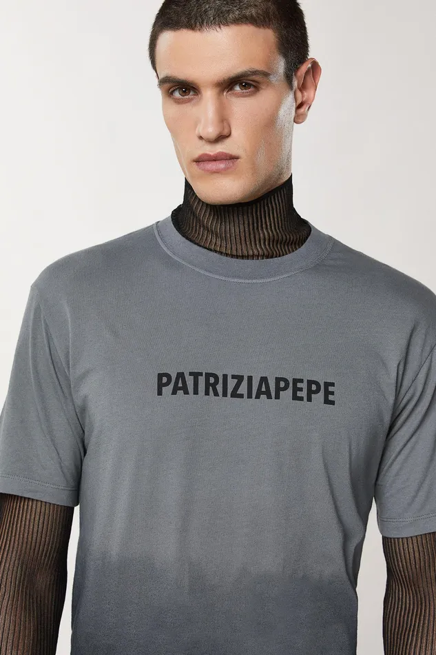 Tops and Shirts Men Patrizia Pepe Degrad Cotton TShirt Gray Deep Wash