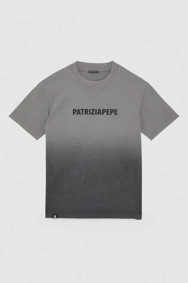 Tops and Shirts Men Patrizia Pepe Degrad Cotton TShirt Gray Deep Wash