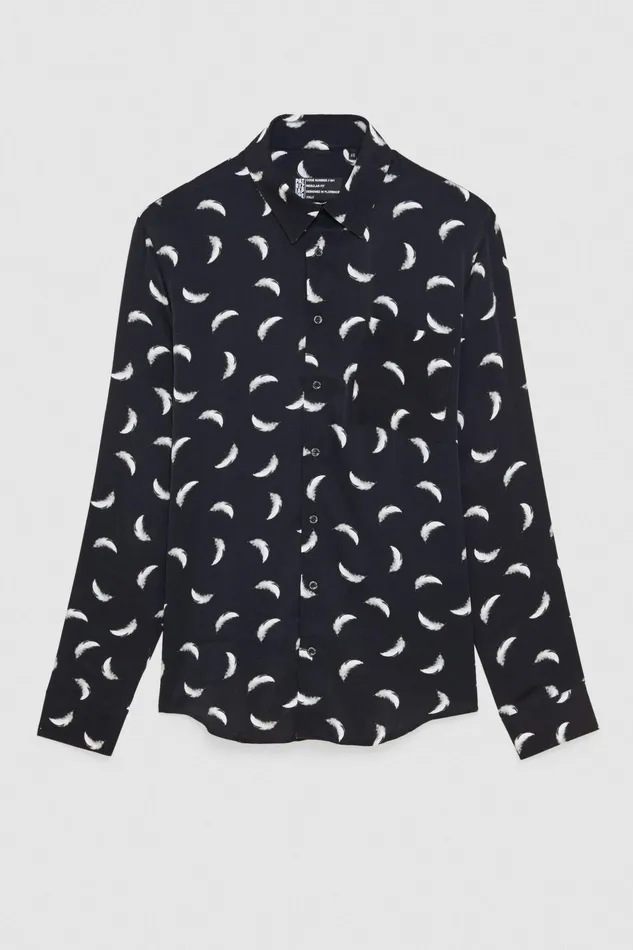 Tops and Shirts Men Patrizia Pepe Patterned Shirt With Breast Pocket Black Feathers