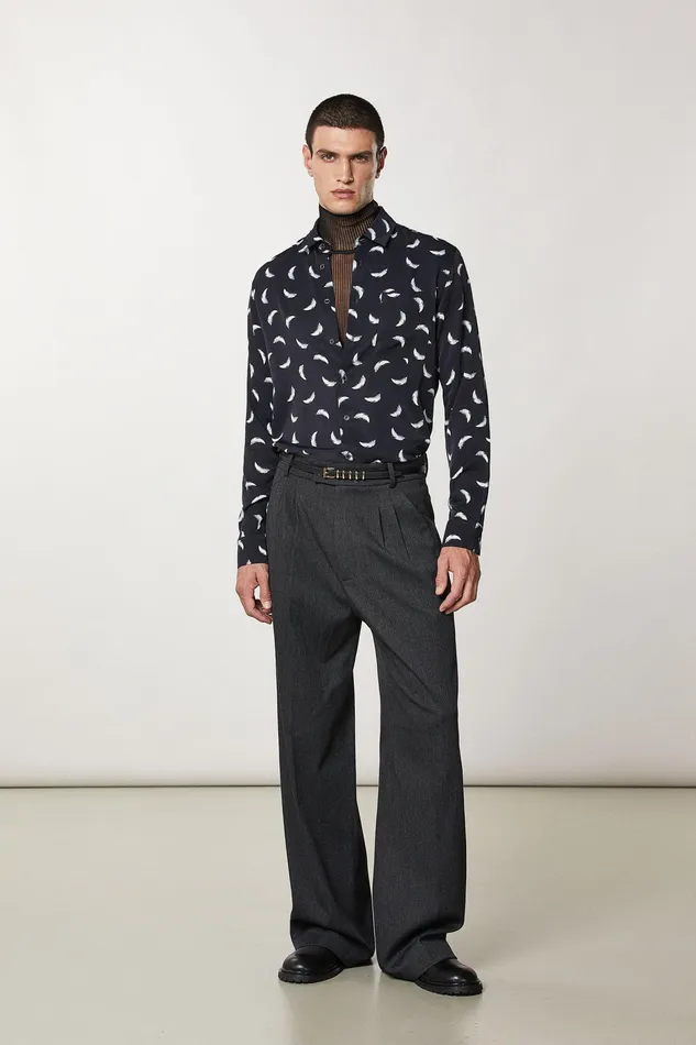 Tops and Shirts Men Patrizia Pepe Patterned Shirt With Breast Pocket Black Feathers