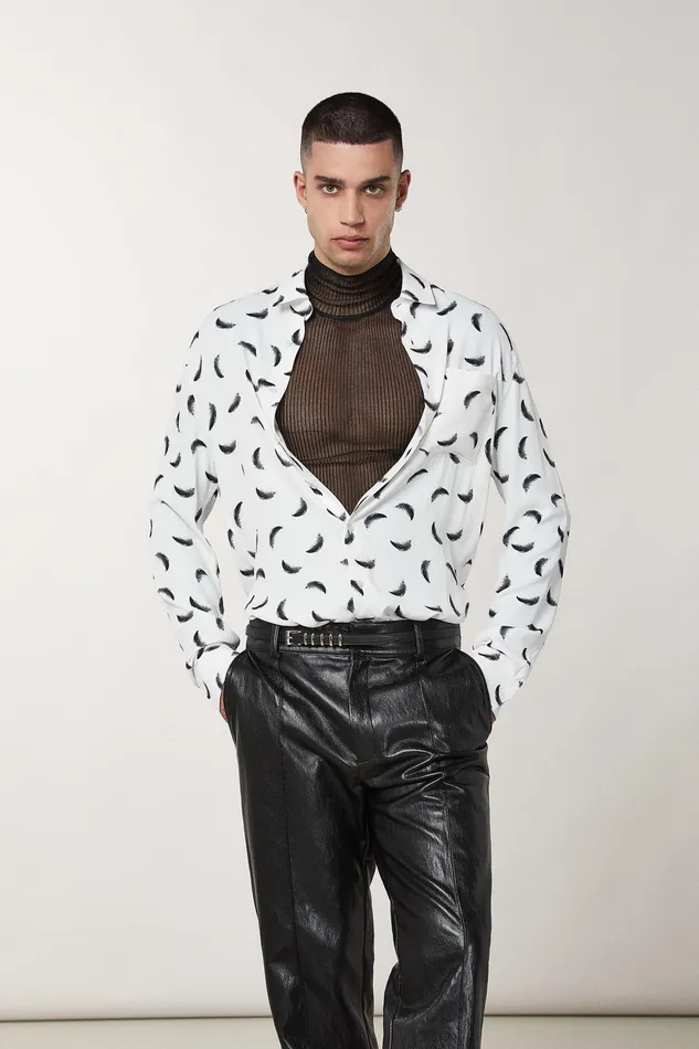Tops and Shirts Men Patrizia Pepe Patterned Shirt With Breast Pocket White Feathers Tops and Shirts Men Patrizia Pepe Patterned Shirt With Breast Pocket White Feathers