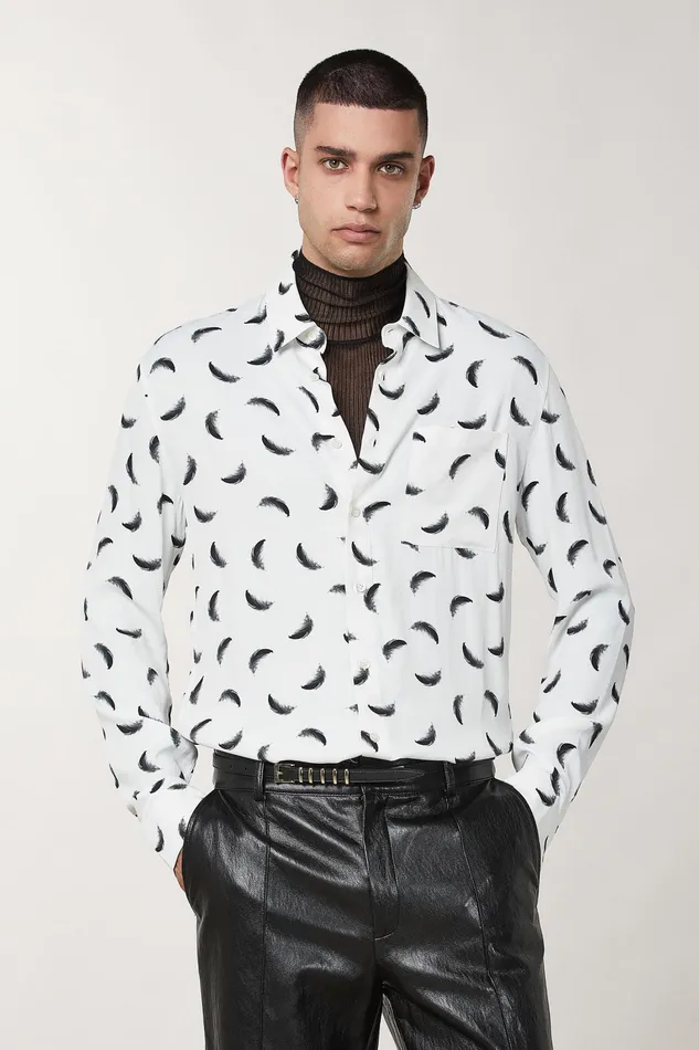 Tops and Shirts Men Patrizia Pepe Patterned Shirt With Breast Pocket White Feathers