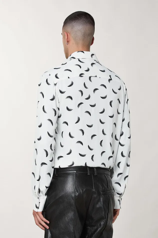 Tops and Shirts Men Patrizia Pepe Patterned Shirt With Breast Pocket White Feathers