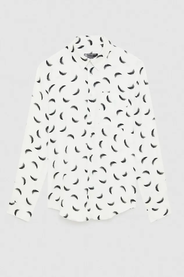 Tops and Shirts Men Patrizia Pepe Patterned Shirt With Breast Pocket White Feathers