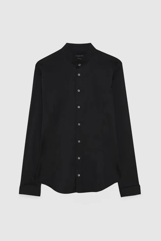 Tops and Shirts Men Patrizia Pepe Shirt In Stretch Cotton Poplin Nero Vinile