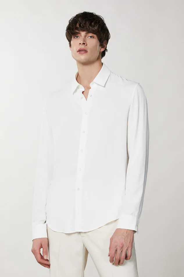 Tops and Shirts Men Patrizia Pepe SolidColored Shirt In Viscose Twill Bianco Ottico