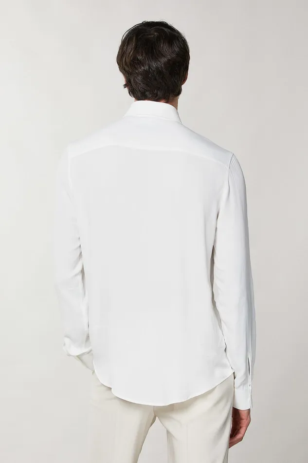 Tops and Shirts Men Patrizia Pepe SolidColored Shirt In Viscose Twill Bianco Ottico