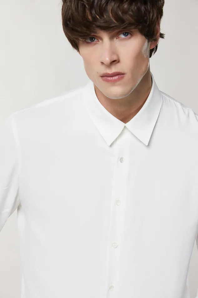 Tops and Shirts Men Patrizia Pepe SolidColored Shirt In Viscose Twill Bianco Ottico
