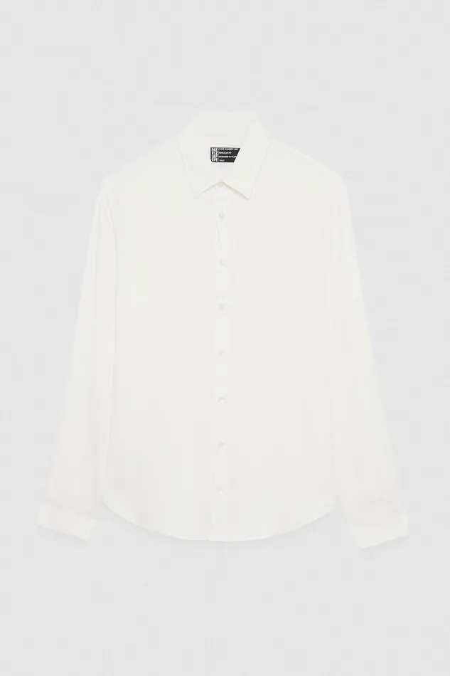 Tops and Shirts Men Patrizia Pepe SolidColored Shirt In Viscose Twill Bianco Ottico