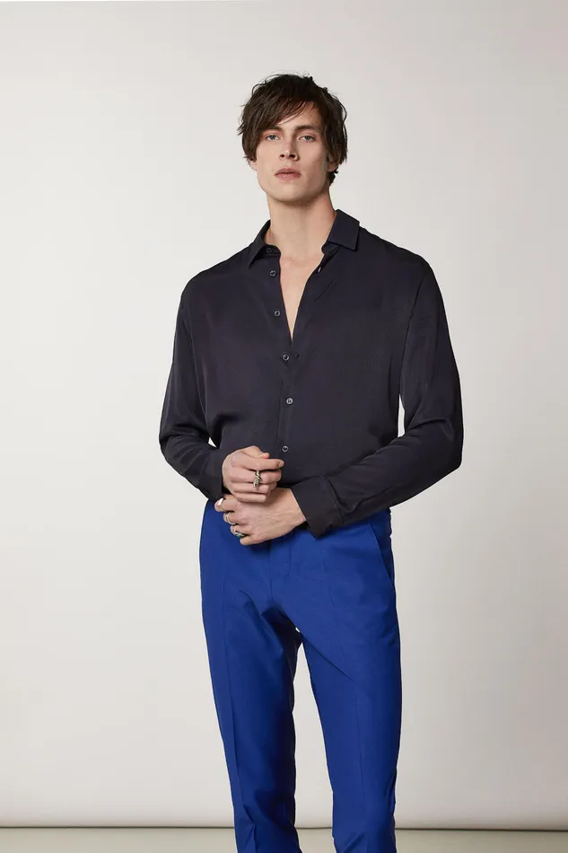 Tops and Shirts Men Patrizia Pepe SolidColored Shirt In Viscose Twill Royal Navy Tops and Shirts Men Patrizia Pepe SolidColored Shirt In Viscose Twill Royal Navy
