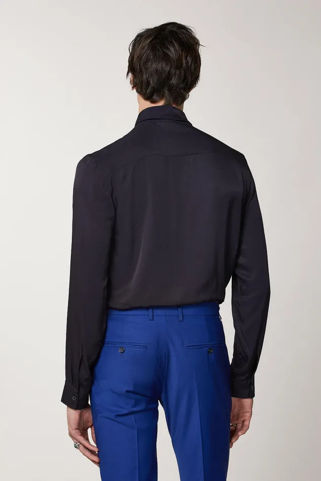 Tops and Shirts Men Patrizia Pepe SolidColored Shirt In Viscose Twill Royal Navy