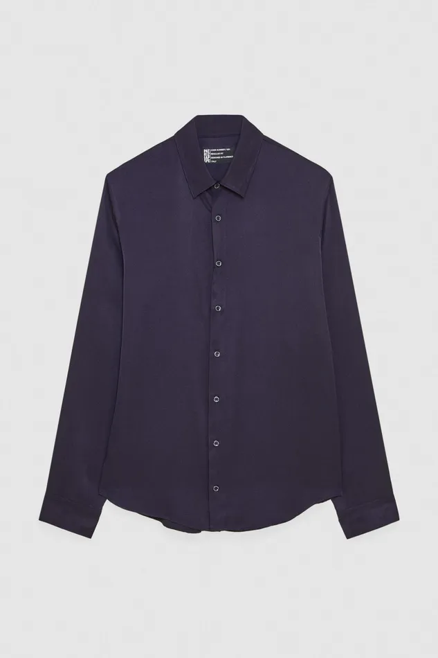 Tops and Shirts Men Patrizia Pepe SolidColored Shirt In Viscose Twill Royal Navy