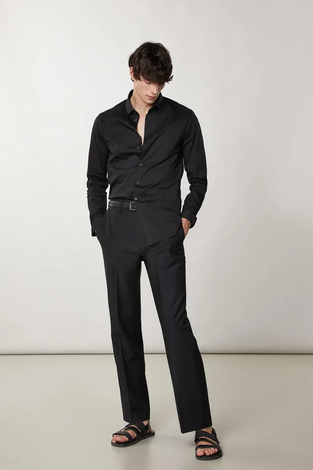 Tops and Shirts Men Patrizia Pepe Stretch Poplin Shirt Nero Vinile