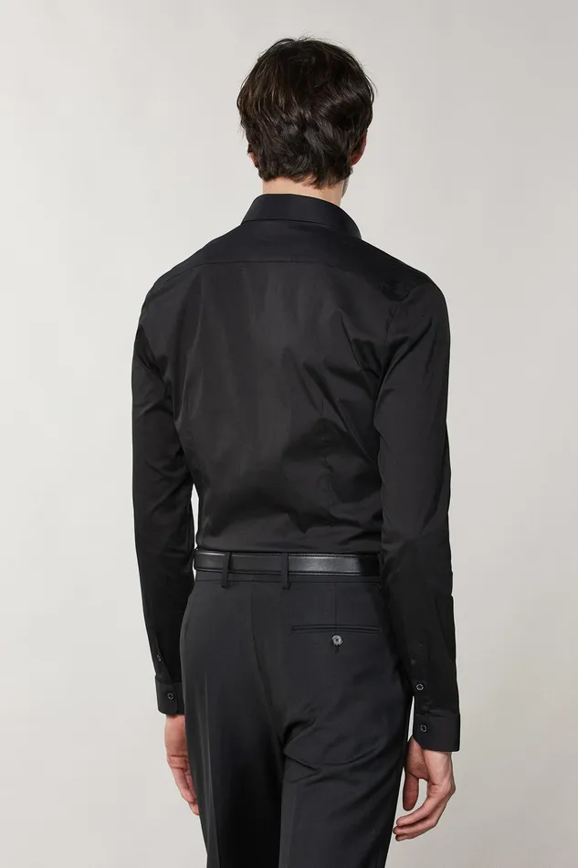 Tops and Shirts Men Patrizia Pepe Stretch Poplin Shirt Nero Vinile