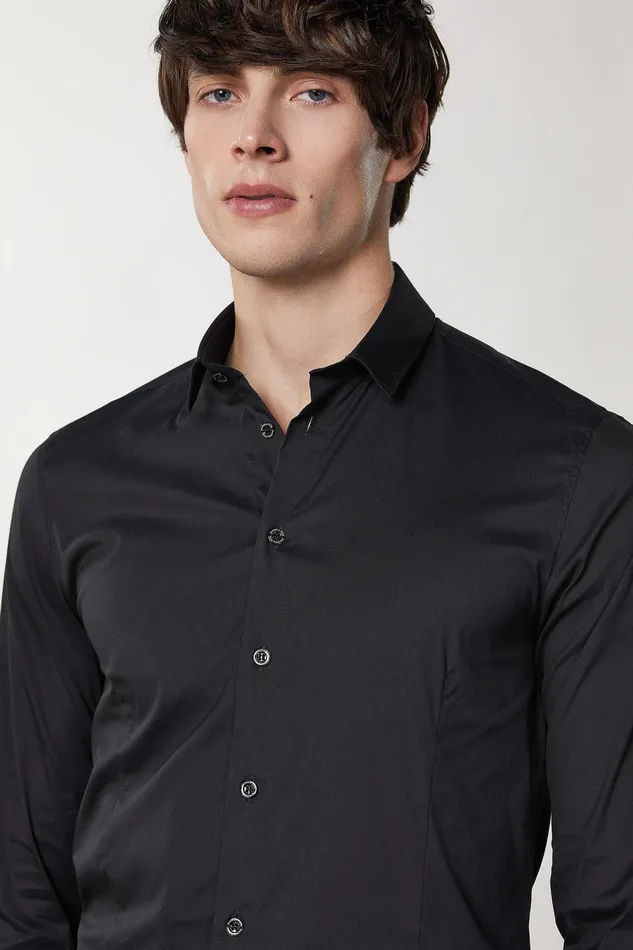 Tops and Shirts Men Patrizia Pepe Stretch Poplin Shirt Nero Vinile